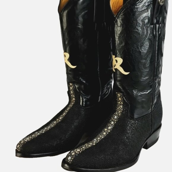 Stingray Cowboy Boots Rogers Black Exotic Western Men’s US 8.5 Pull On Like New - Picture 2 of 11